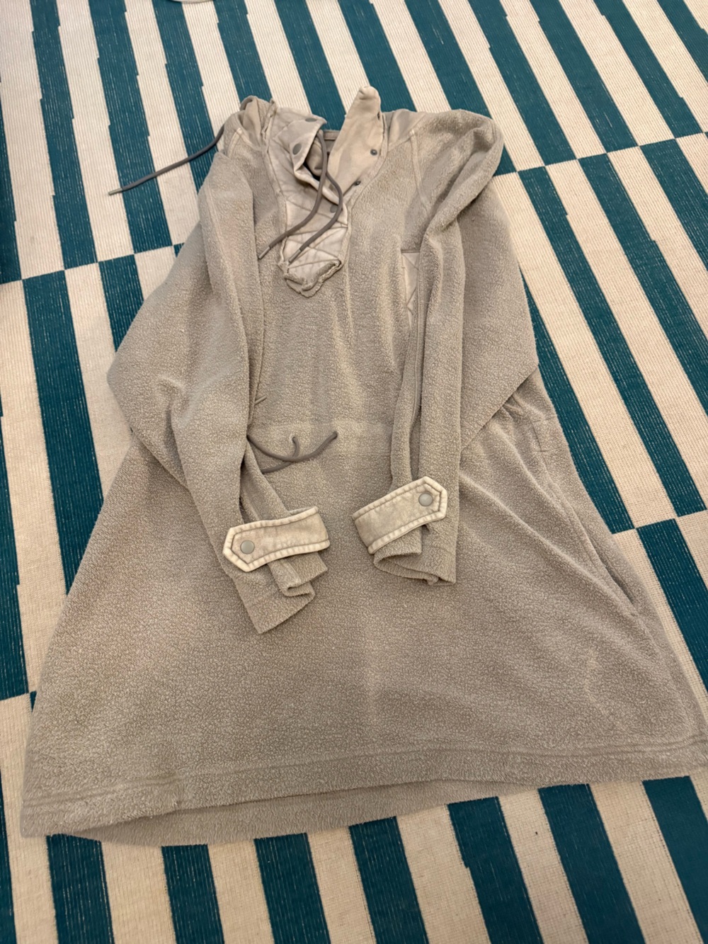 We The Free Taupe Textured Drawstring Sweater with Button-Tab Cuffs